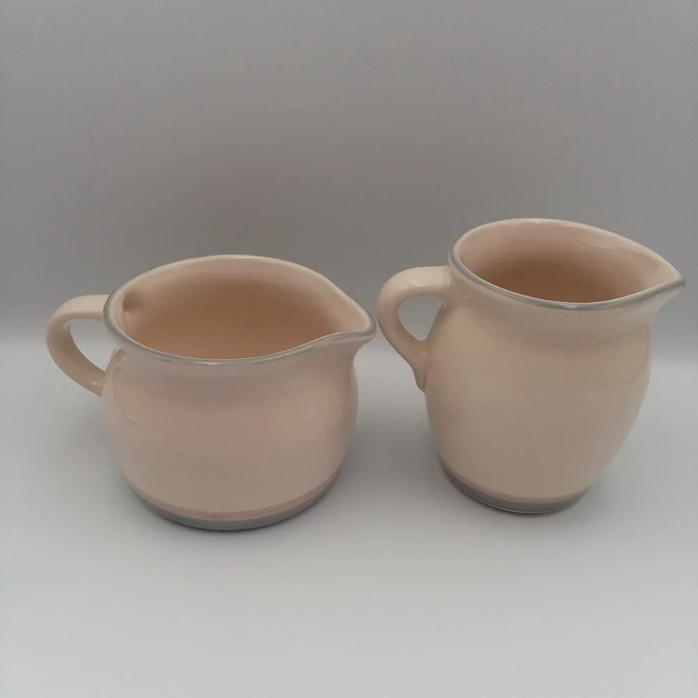 Pfaltzgraff Creamer & Sugar Bowl No Lid Set Pink‎ Stripe Stoneware Kitchen Decor